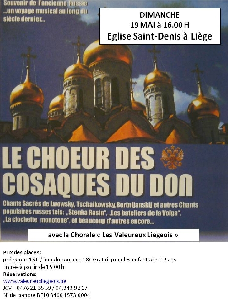 Affiche. Liège. Chœur des cosaques du Don. 2013-05-19